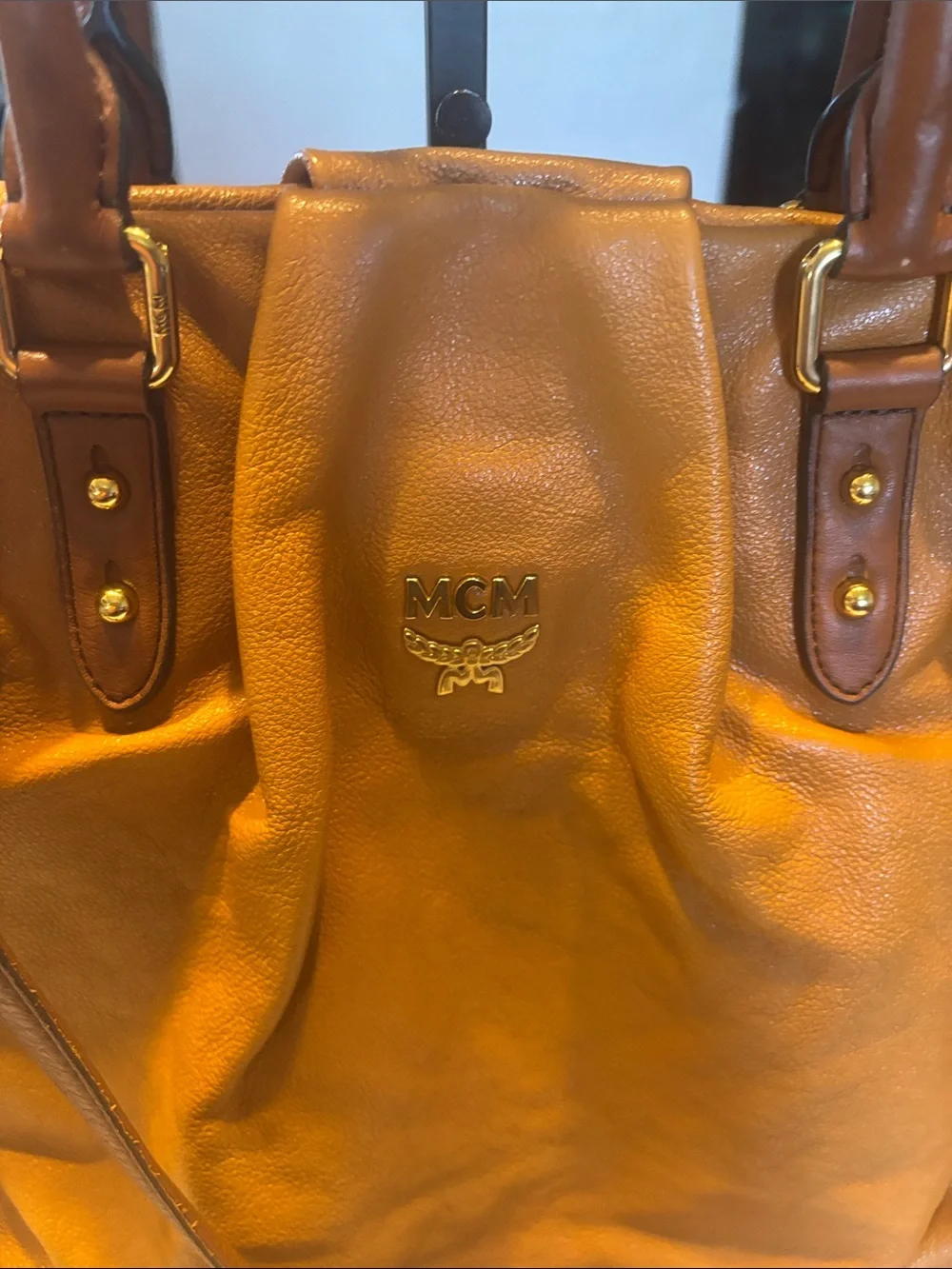 MCM Brown Leather Tote with Detachable Strap
